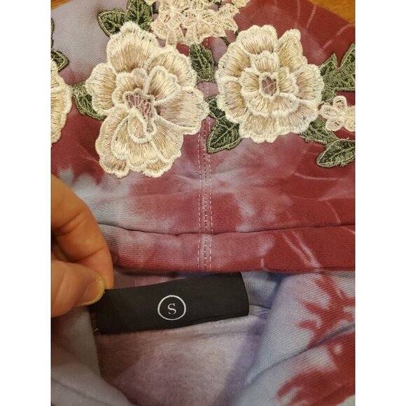 Civil Regime Aqua Marble Rose Hoodie Mens Size Small Tie Dye Embroidered Roses - Picture 5 of 12